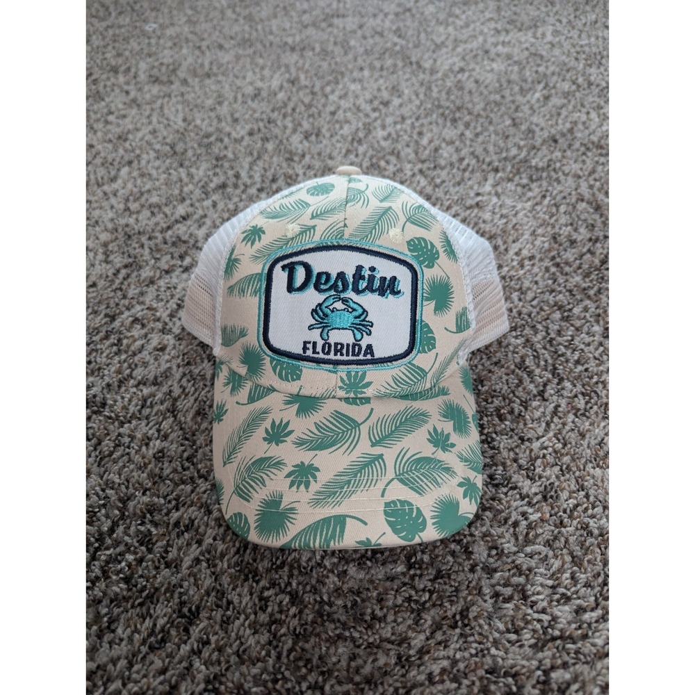 Destin Florida Travel White & Green SnapBack Trucker Mesh Cap Hat